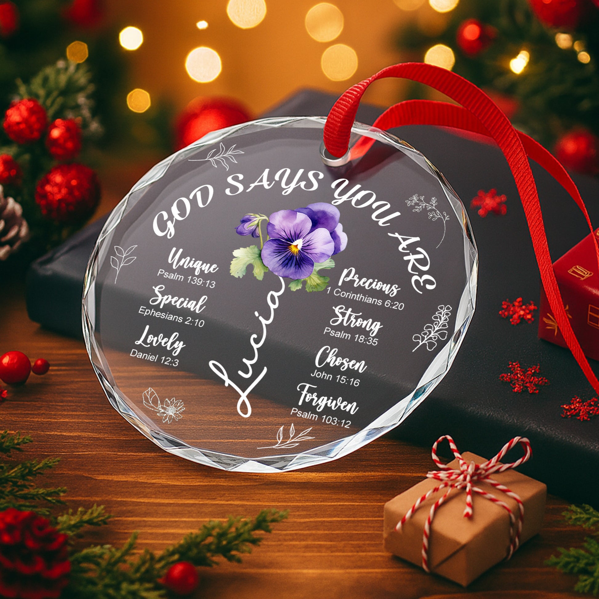 God Says You Are Loved, Pansy Flower Christian Ornament