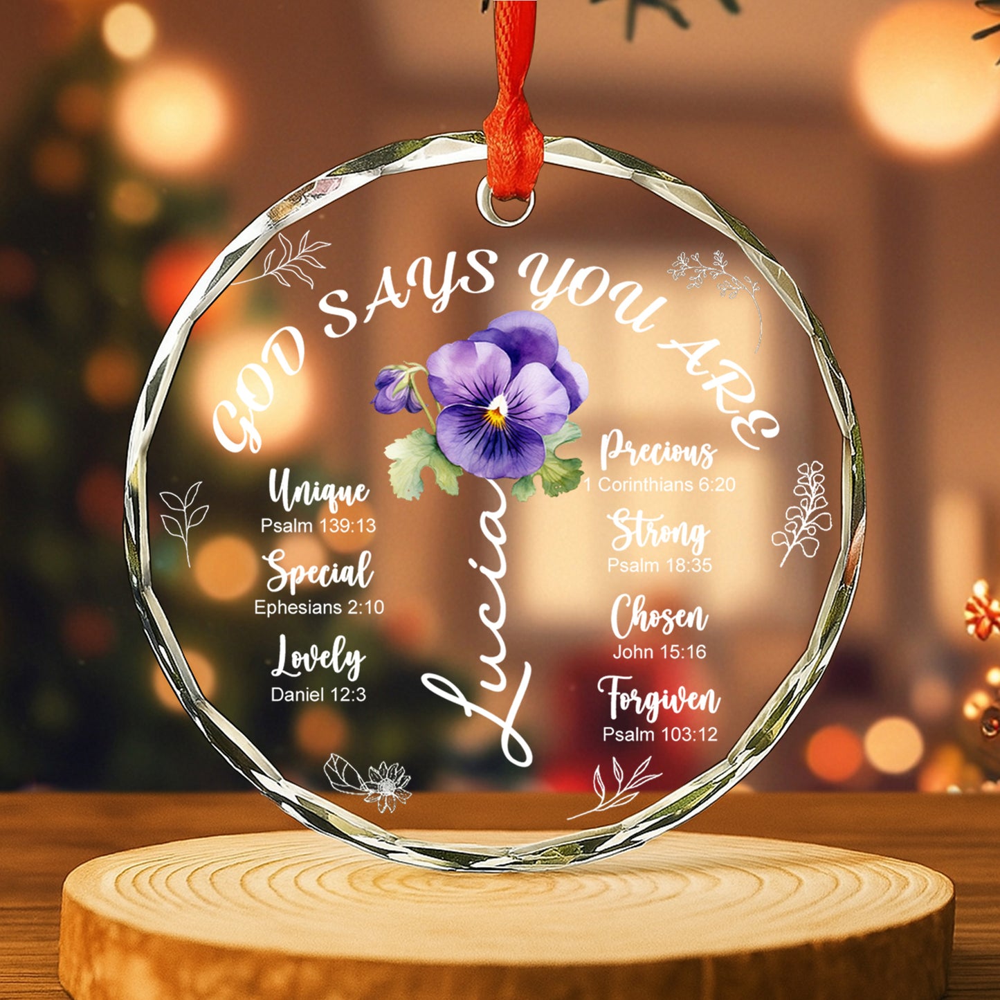 God Says You Are Loved, Pansy Flower Christian Ornament