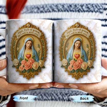 Hail Full Of Grace The Lord Is With You Virgin Mary And Roses