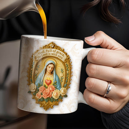 Hail Full Of Grace The Lord Is With You Virgin Mary And Roses