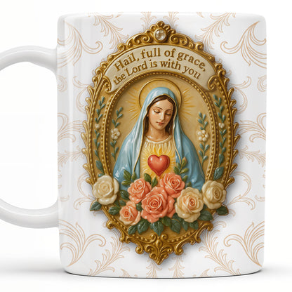 Hail Full Of Grace The Lord Is With You Virgin Mary And Roses