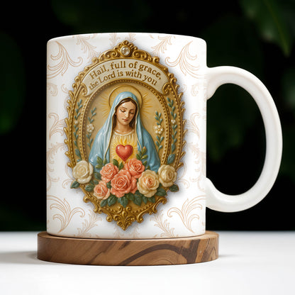 Hail Full Of Grace The Lord Is With You Virgin Mary And Roses