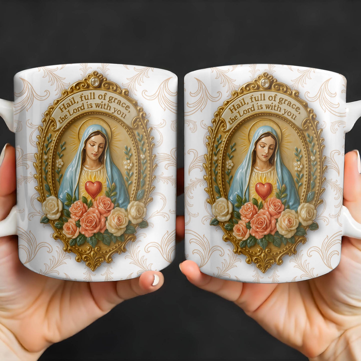 Hail Full Of Grace The Lord Is With You Virgin Mary And Roses