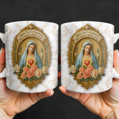 Hail Full Of Grace The Lord Is With You Virgin Mary And Roses