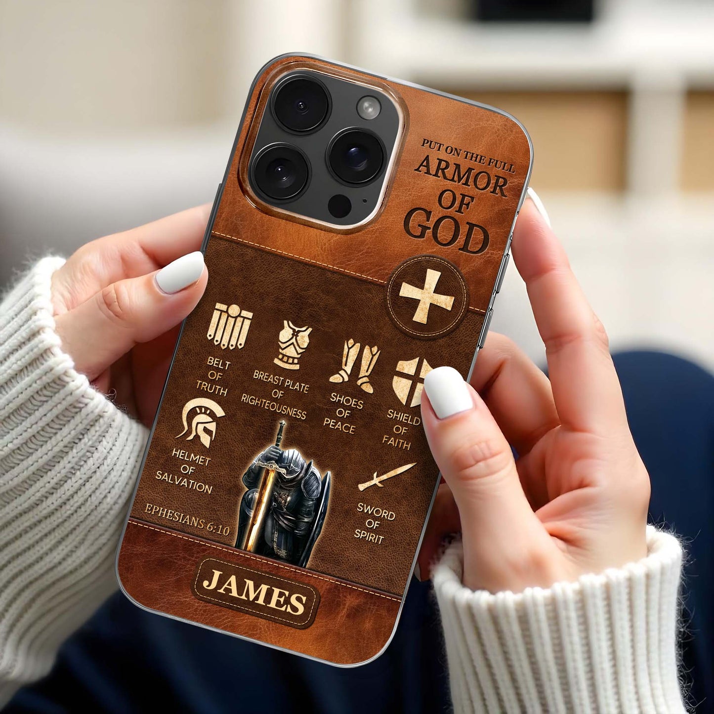 Ponte toda la armadura de Dios, elementos bíblicos de la armadura - Funda transparente personalizada para teléfono - FTH100_PHC