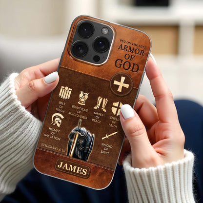 Ponte toda la armadura de Dios, elementos bíblicos de la armadura - Funda transparente personalizada para teléfono - FTH100_PHC