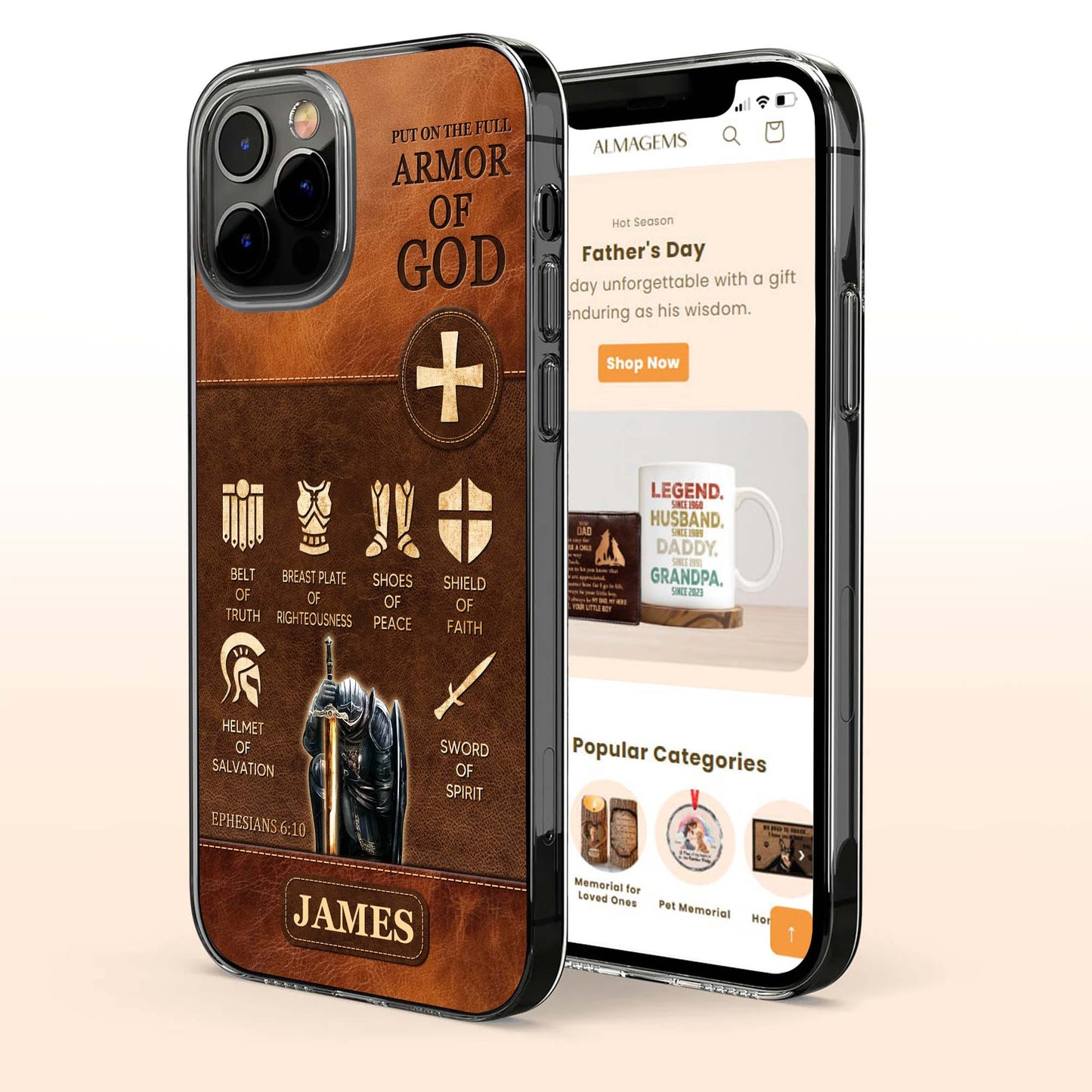 Ponte toda la armadura de Dios, elementos bíblicos de la armadura - Funda transparente personalizada para teléfono - FTH100_PHC