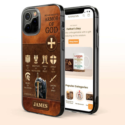 Ponte toda la armadura de Dios, elementos bíblicos de la armadura - Funda transparente personalizada para teléfono - FTH100_PHC