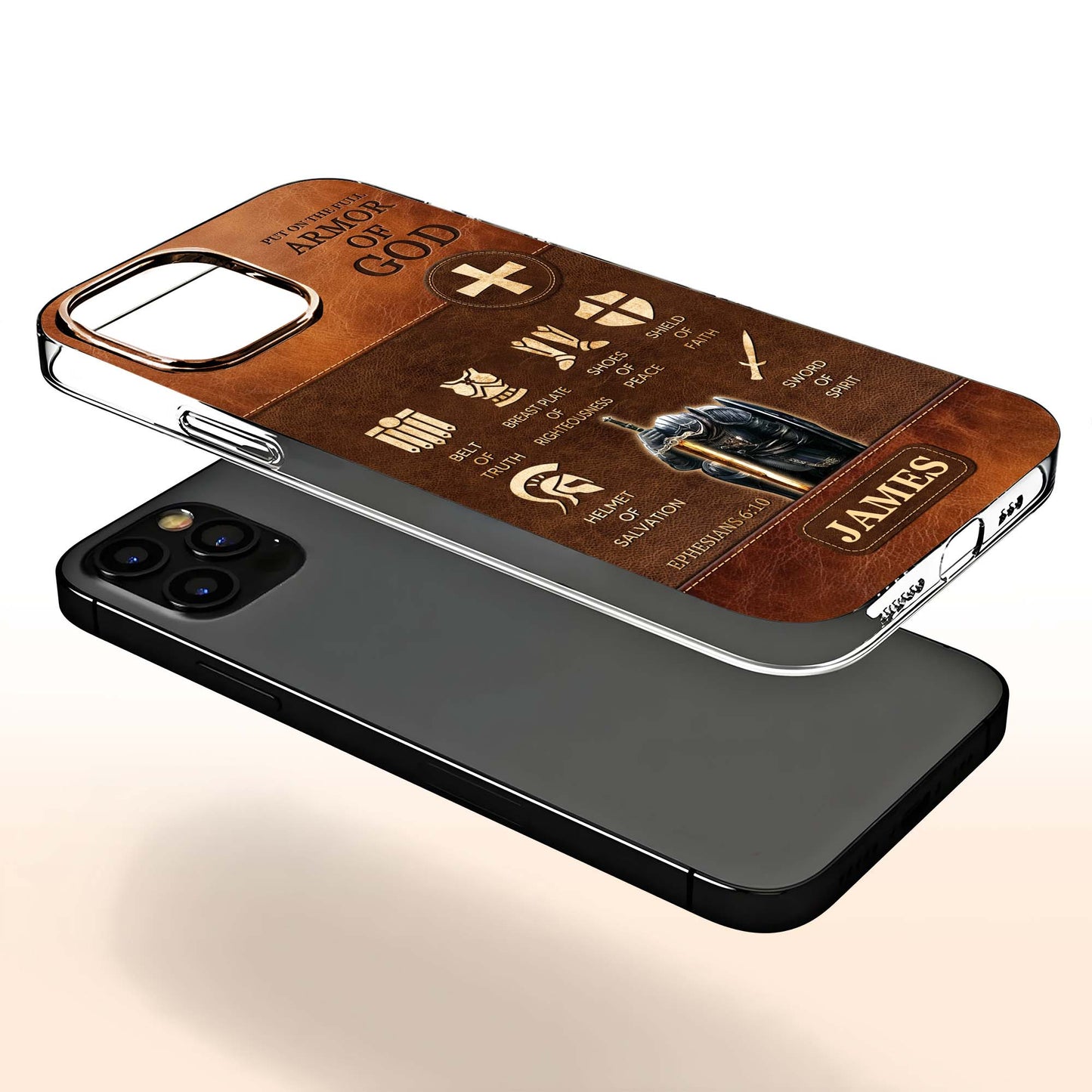 Ponte toda la armadura de Dios, elementos bíblicos de la armadura - Funda transparente personalizada para teléfono - FTH100_PHC