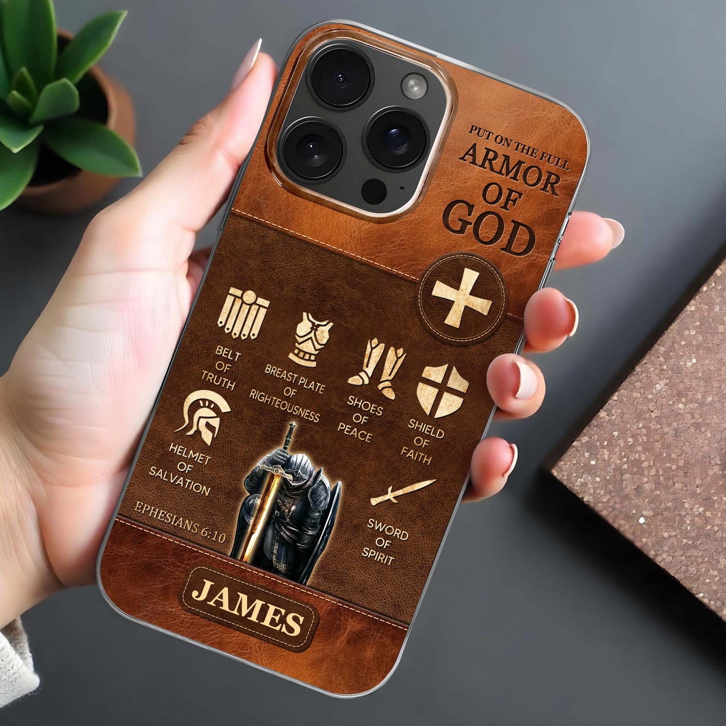 Ponte toda la armadura de Dios, elementos bíblicos de la armadura - Funda transparente personalizada para teléfono - FTH100_PHC