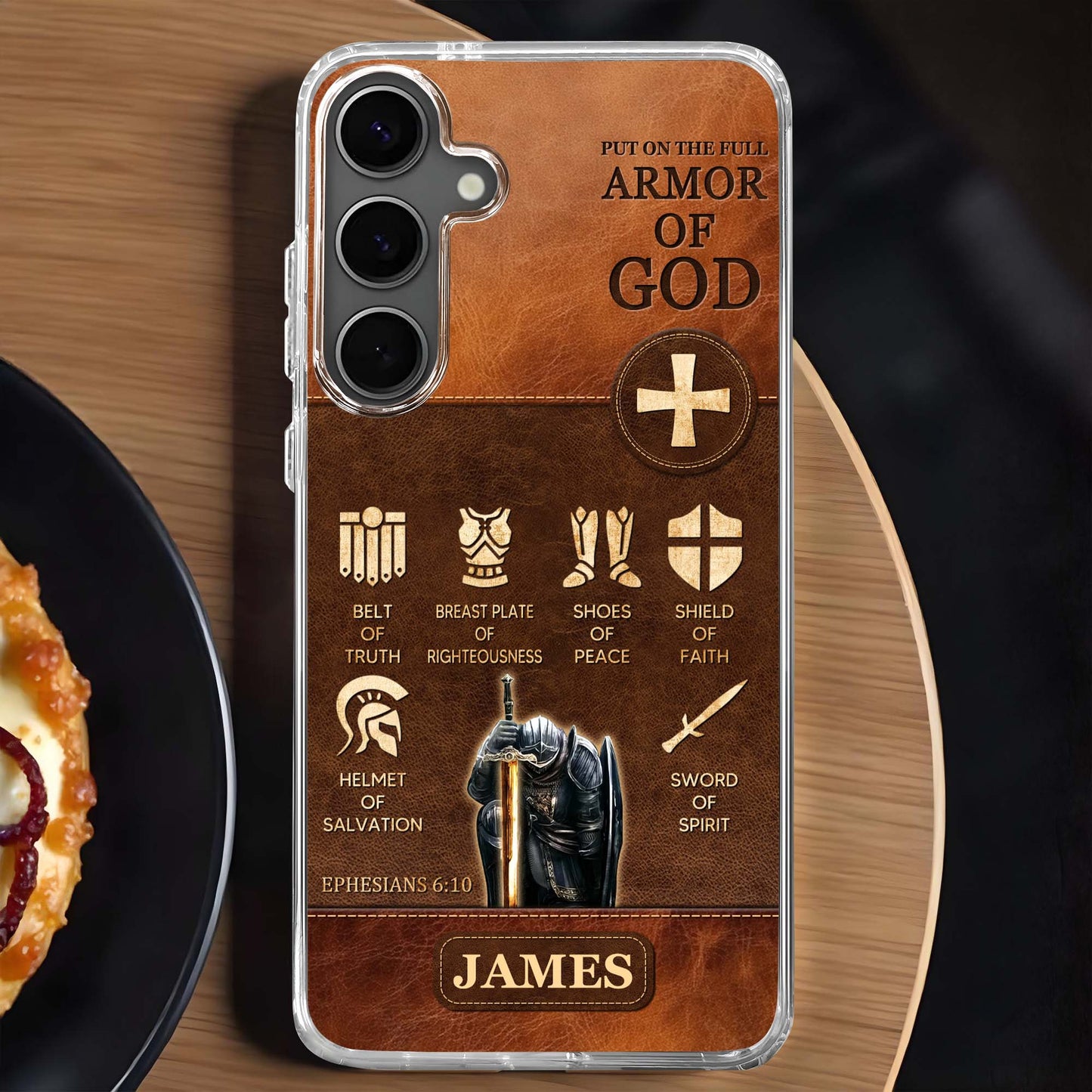 Ponte toda la armadura de Dios, elementos bíblicos de la armadura - Funda transparente personalizada para teléfono - FTH100_PHC