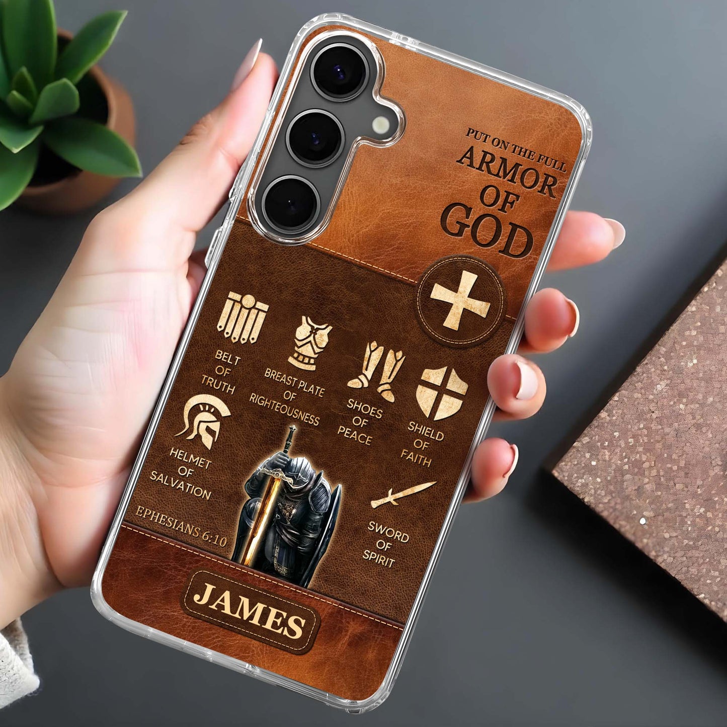 Ponte toda la armadura de Dios, elementos bíblicos de la armadura - Funda transparente personalizada para teléfono - FTH100_PHC