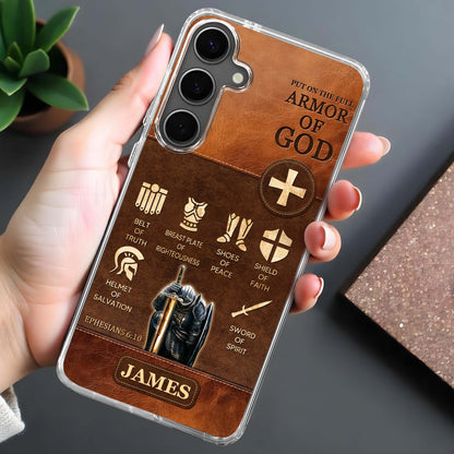 Ponte toda la armadura de Dios, elementos bíblicos de la armadura - Funda transparente personalizada para teléfono - FTH100_PHC