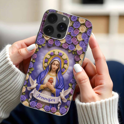 Devotional Virgin Mary With Flowers And Doves Design