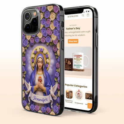 Devotional Virgin Mary With Flowers And Doves Design