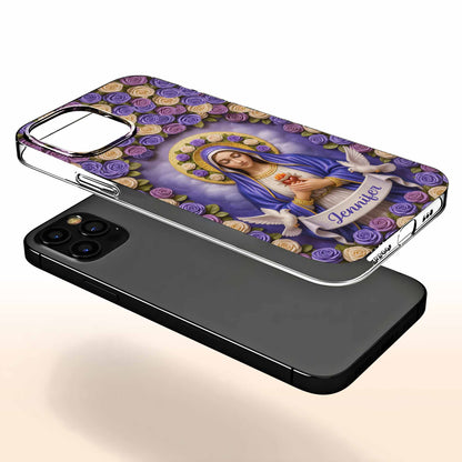 Devotional Virgin Mary With Flowers And Doves Design