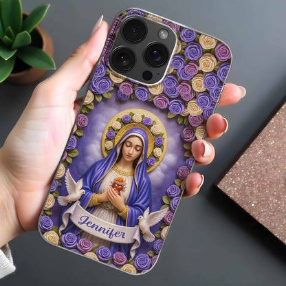 Devotional Virgin Mary With Flowers And Doves Design