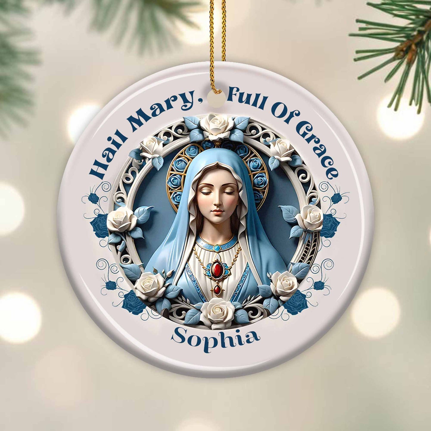 Hail Mary Full Of Grace Virgin Mary and Roses