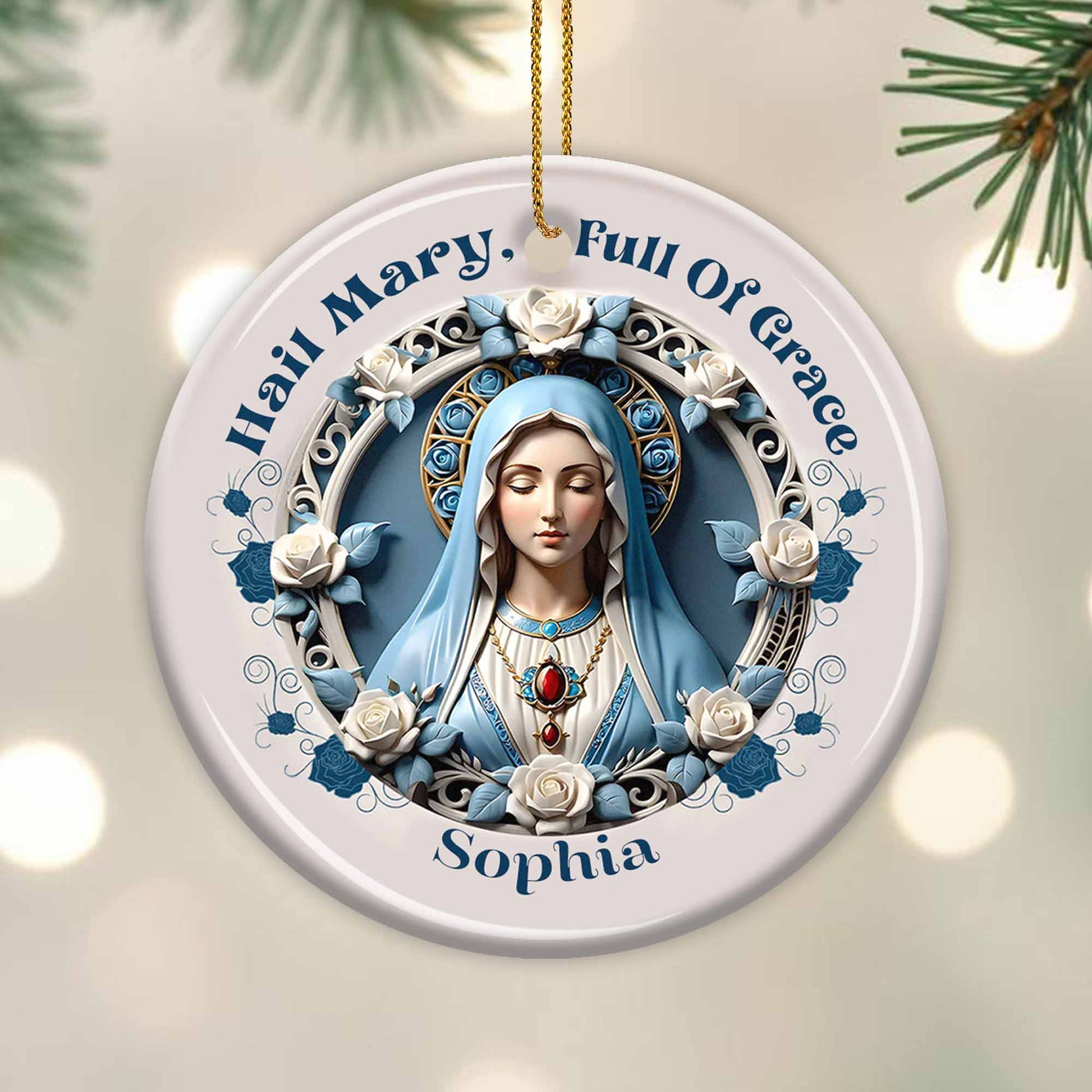 Hail Mary Full Of Grace Virgin Mary and Roses