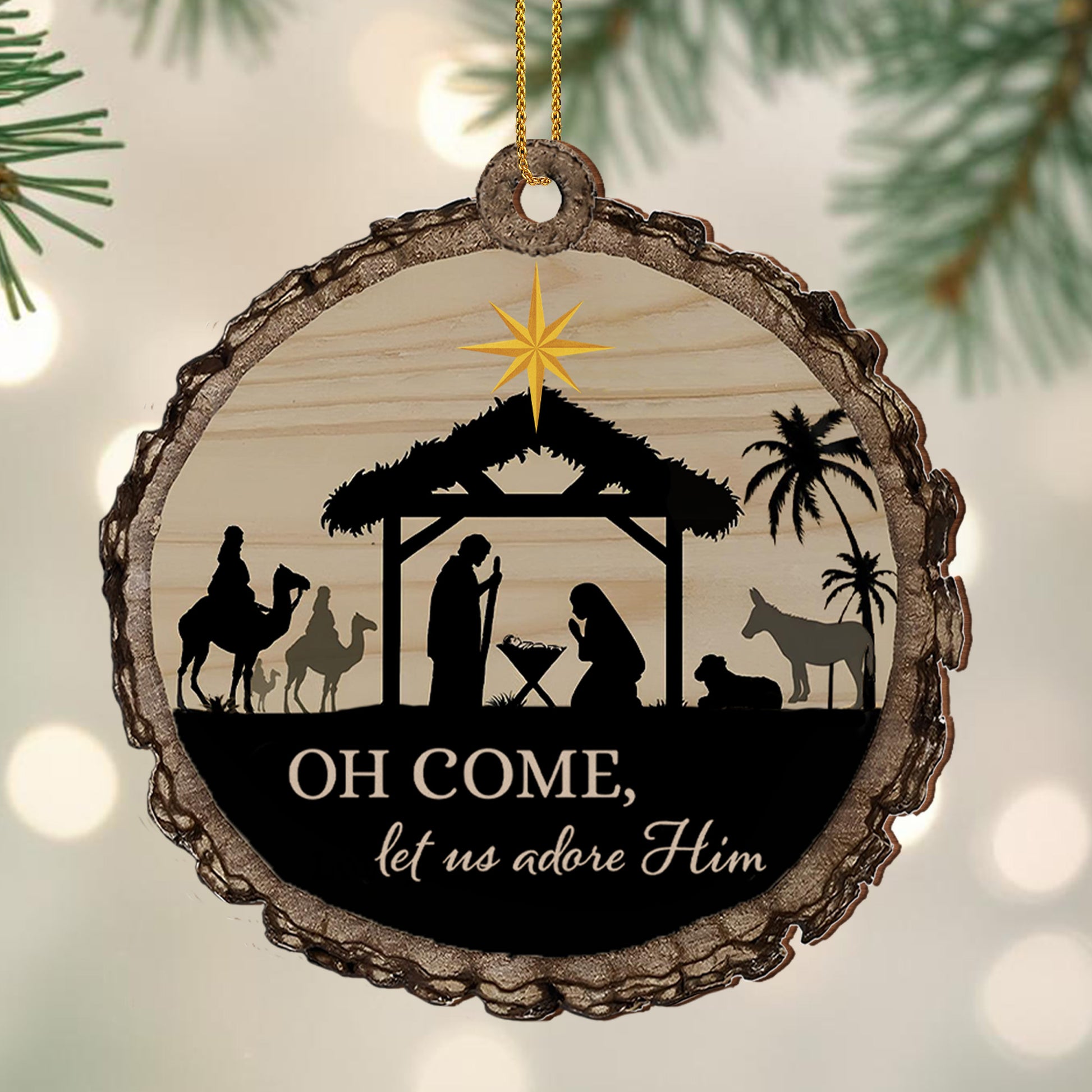 Oh Come Let Us Adore Him Nativity Scene Ornament