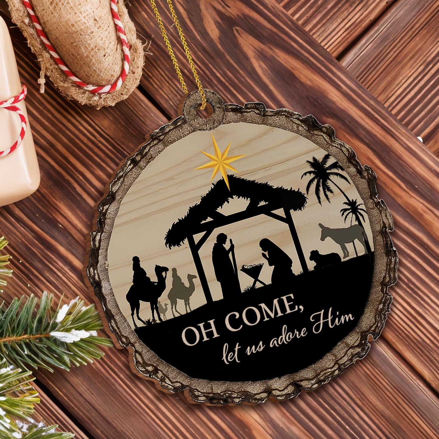 Oh Come Let Us Adore Him Nativity Scene Ornament