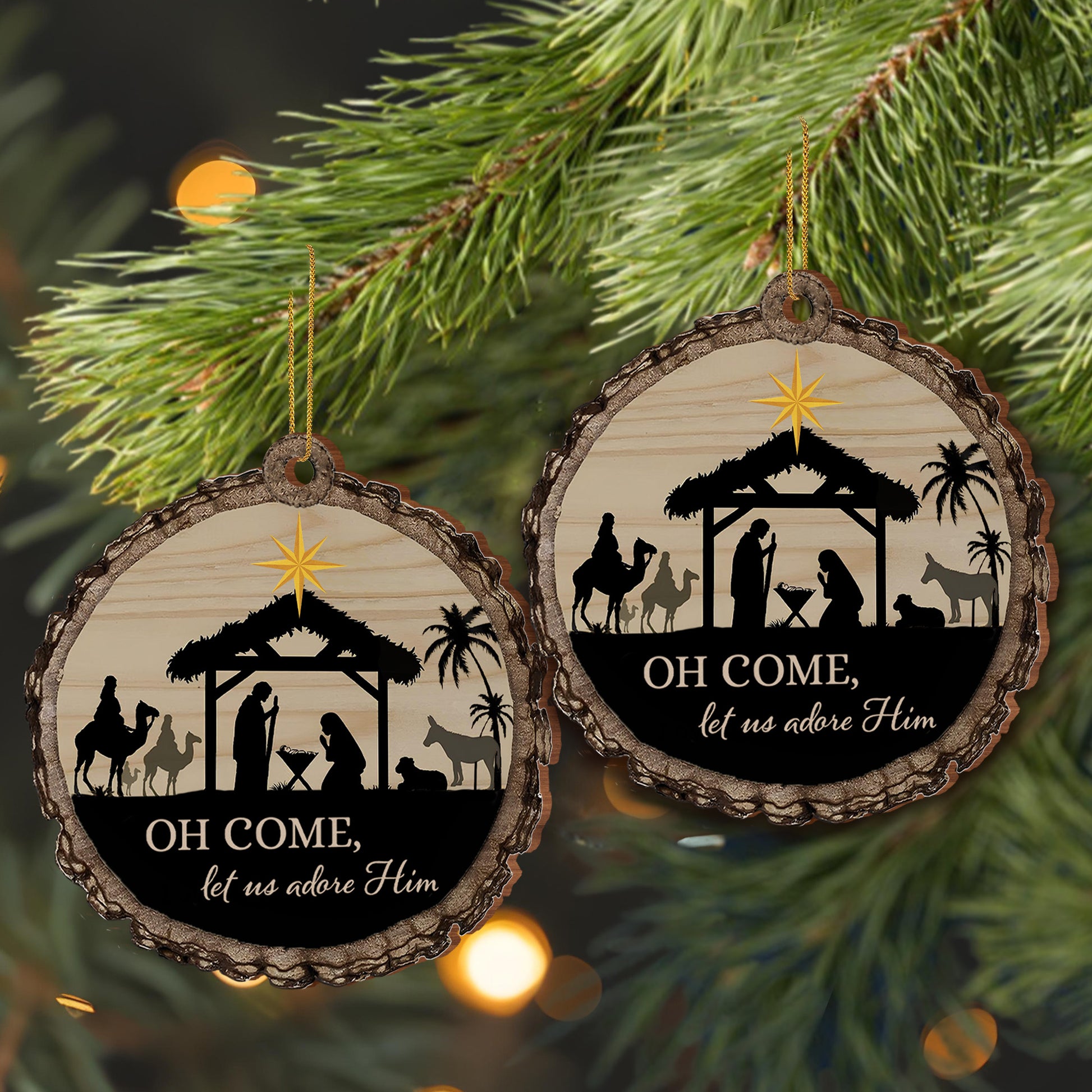 Oh Come Let Us Adore Him Nativity Scene Ornament