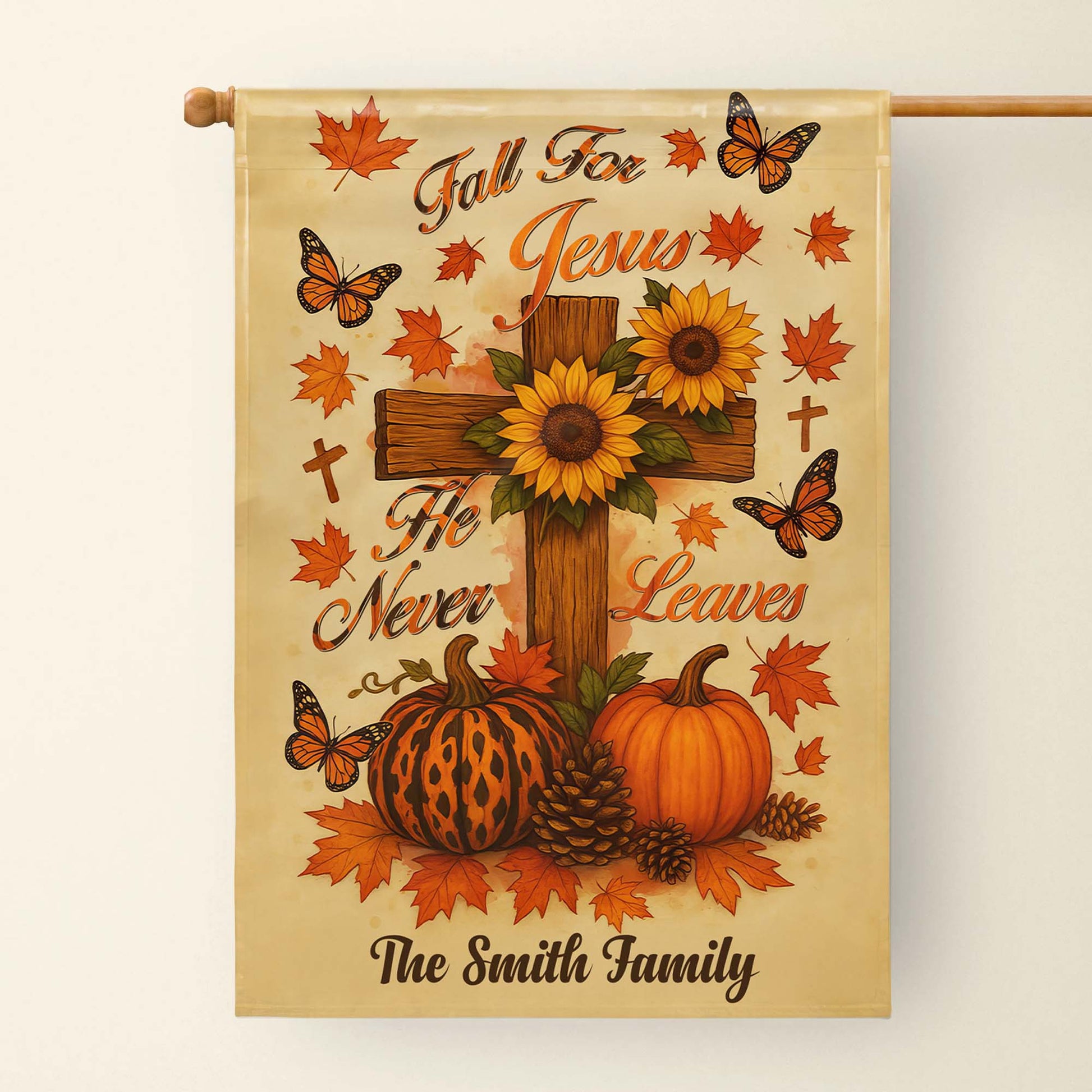 Fall For Jesus, He Never Leaves, Cross and Autumn Theme