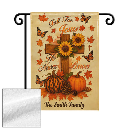 Fall For Jesus, He Never Leaves, Cross and Autumn Theme