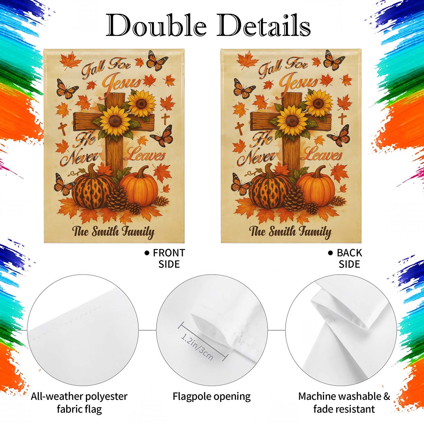 Fall For Jesus, He Never Leaves, Cross and Autumn Theme