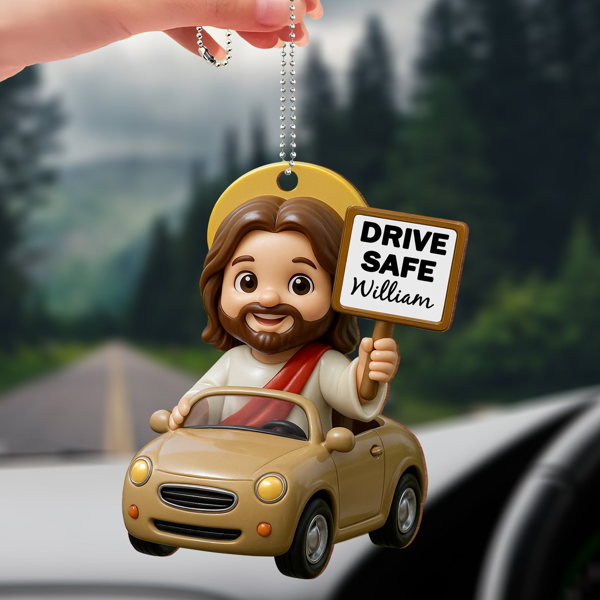 Drive Safe, Car And Jesus-Like Figure Ornament