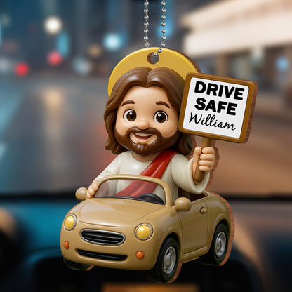 Drive Safe, Car And Jesus-Like Figure Ornament