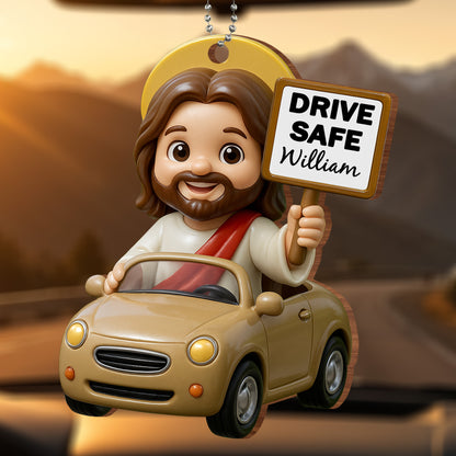 Drive Safe, Car And Jesus-Like Figure Ornament