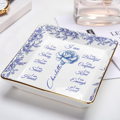 I Am Beautiful, Confident and Loved, Floral Ceramic Dish