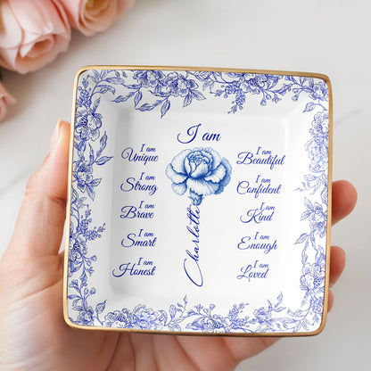 I Am Beautiful, Confident and Loved, Floral Ceramic Dish