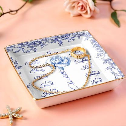 I Am Beautiful, Confident and Loved, Floral Ceramic Dish