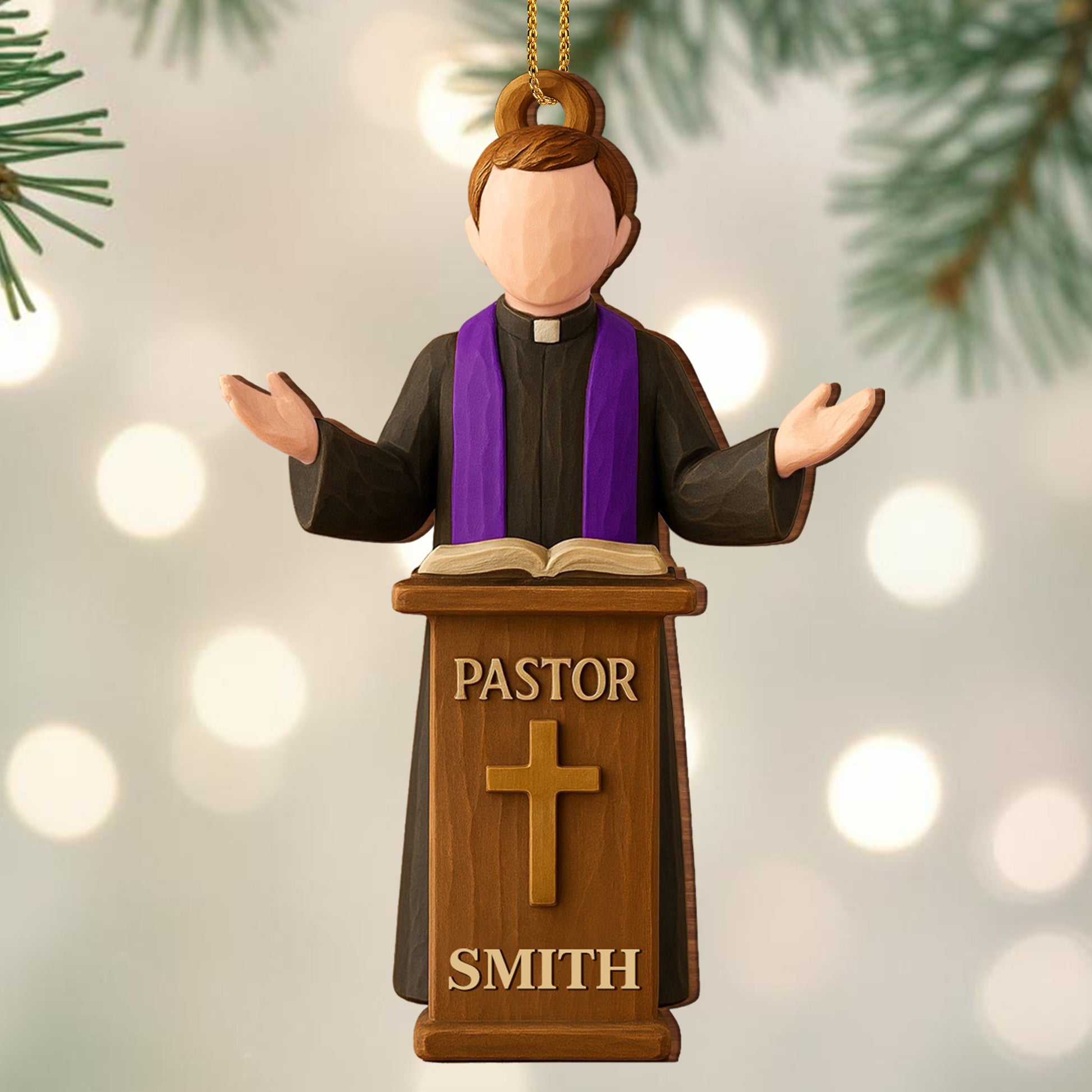 Celebrate Faith with Pastor and Book Ornament