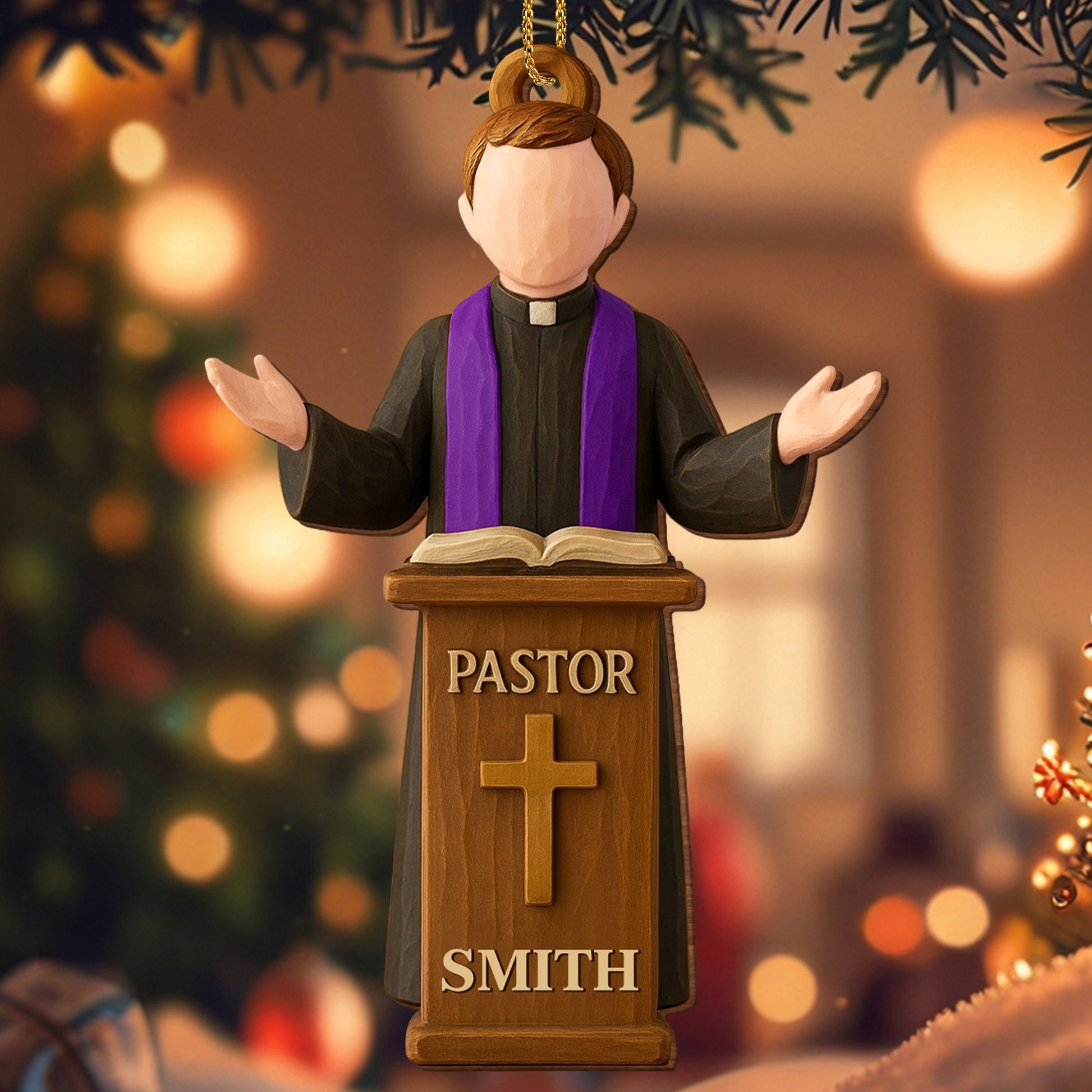 Celebrate Faith with Pastor and Book Ornament