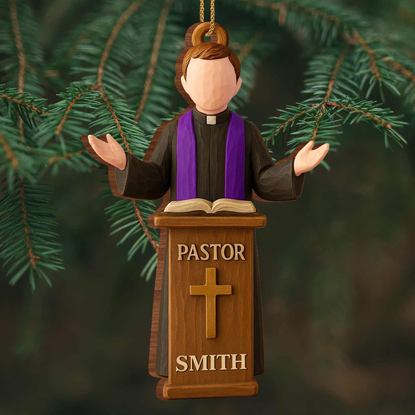 Celebrate Faith with Pastor and Book Ornament
