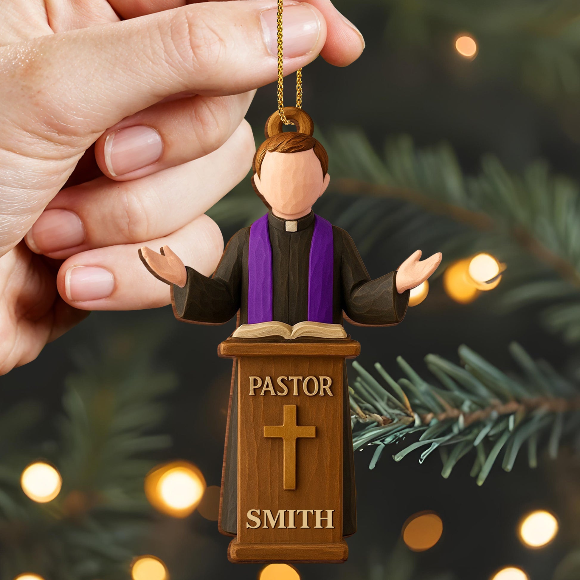 Celebrate Faith with Pastor and Book Ornament