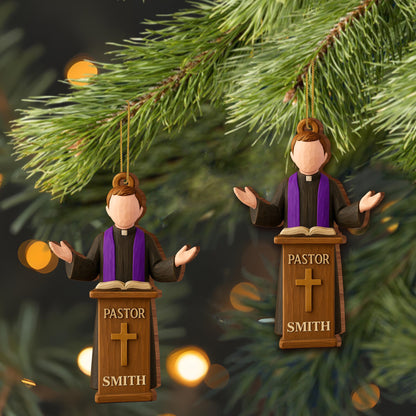 Celebrate Faith with Pastor and Book Ornament