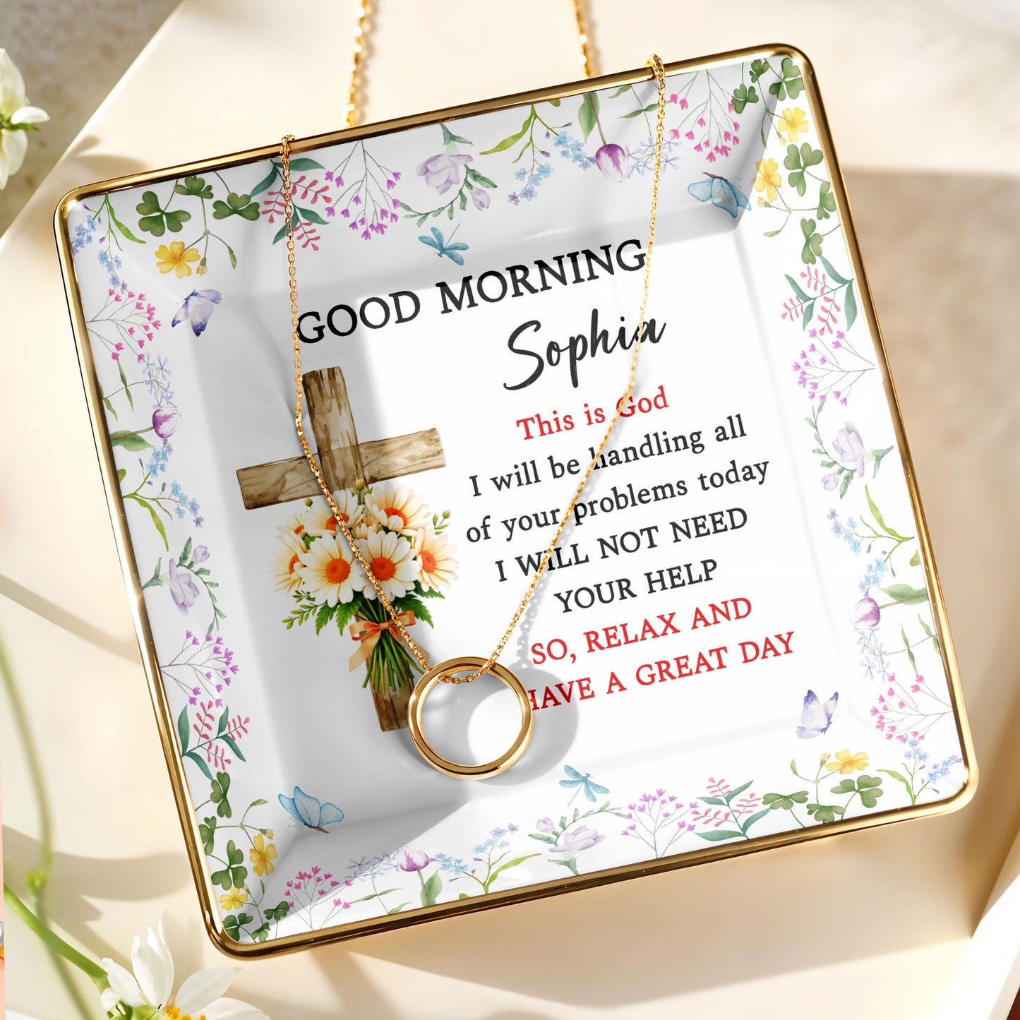 Good Morning, This Is God, Cross and Flowers Design