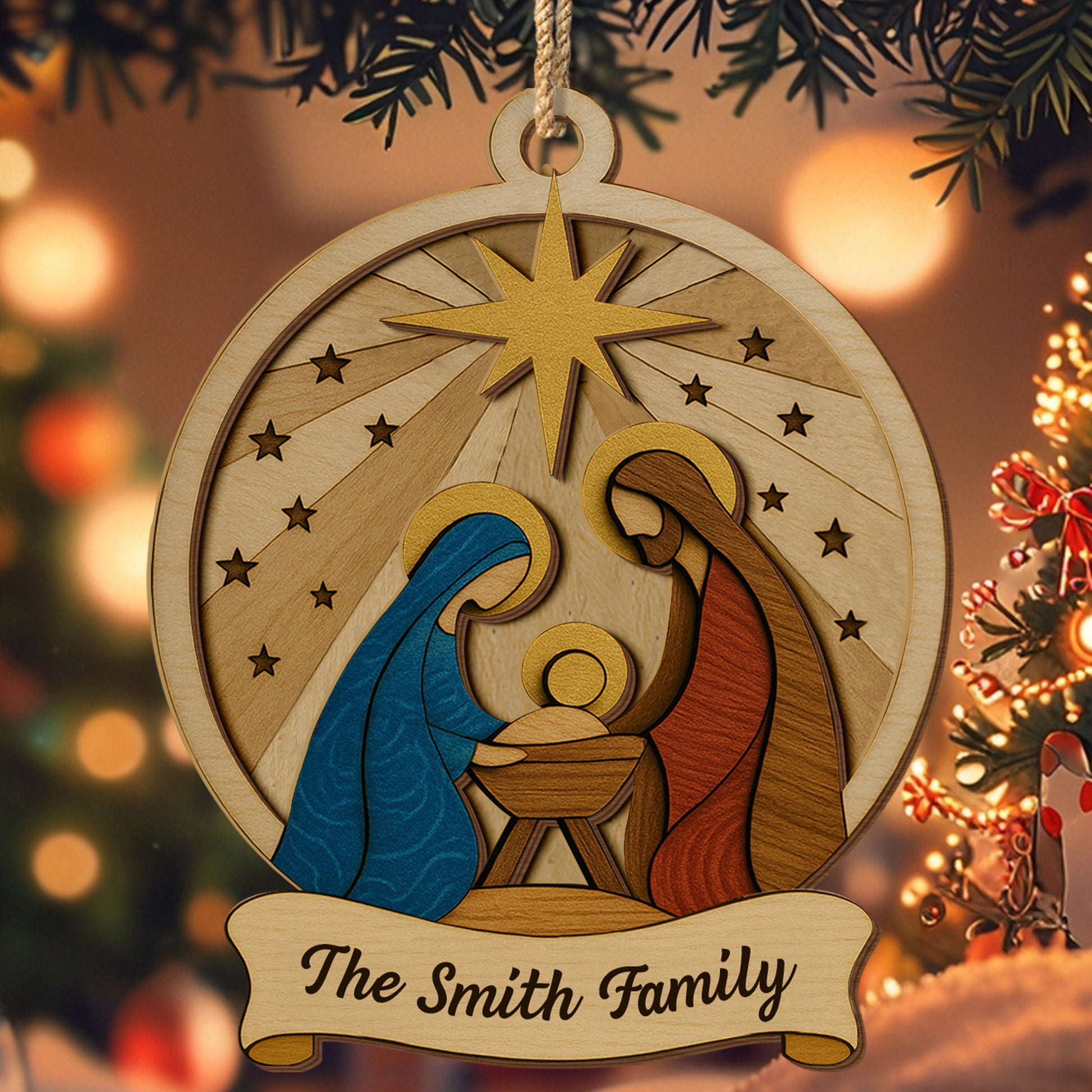 Beautiful Nativity Scene With Star And Religious Figures