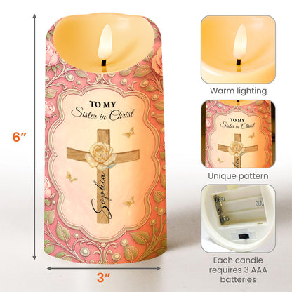 To My Sister in Christ, Cross and Roses LED Candle