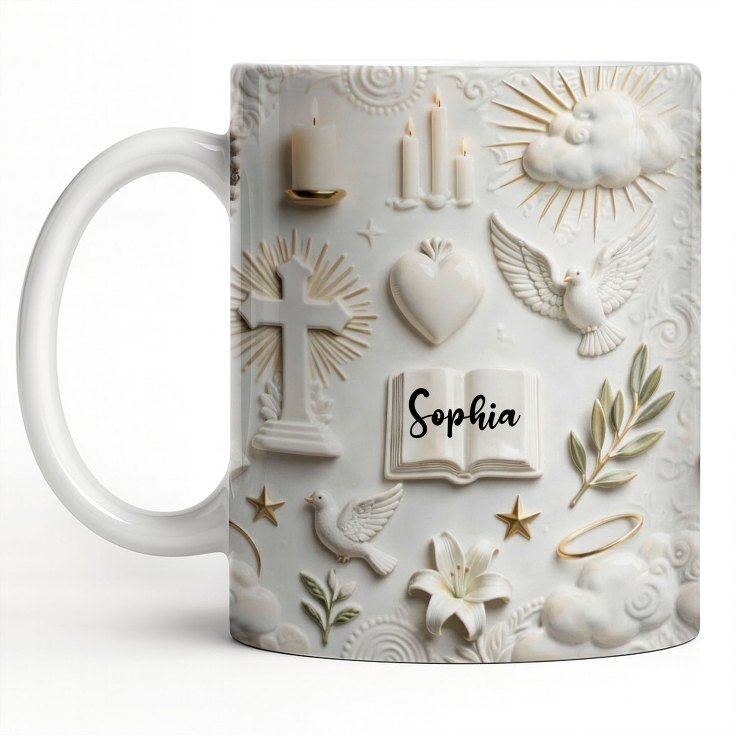 Celebrate Spirituality With Symbols Of Faith Including Cross And Dove