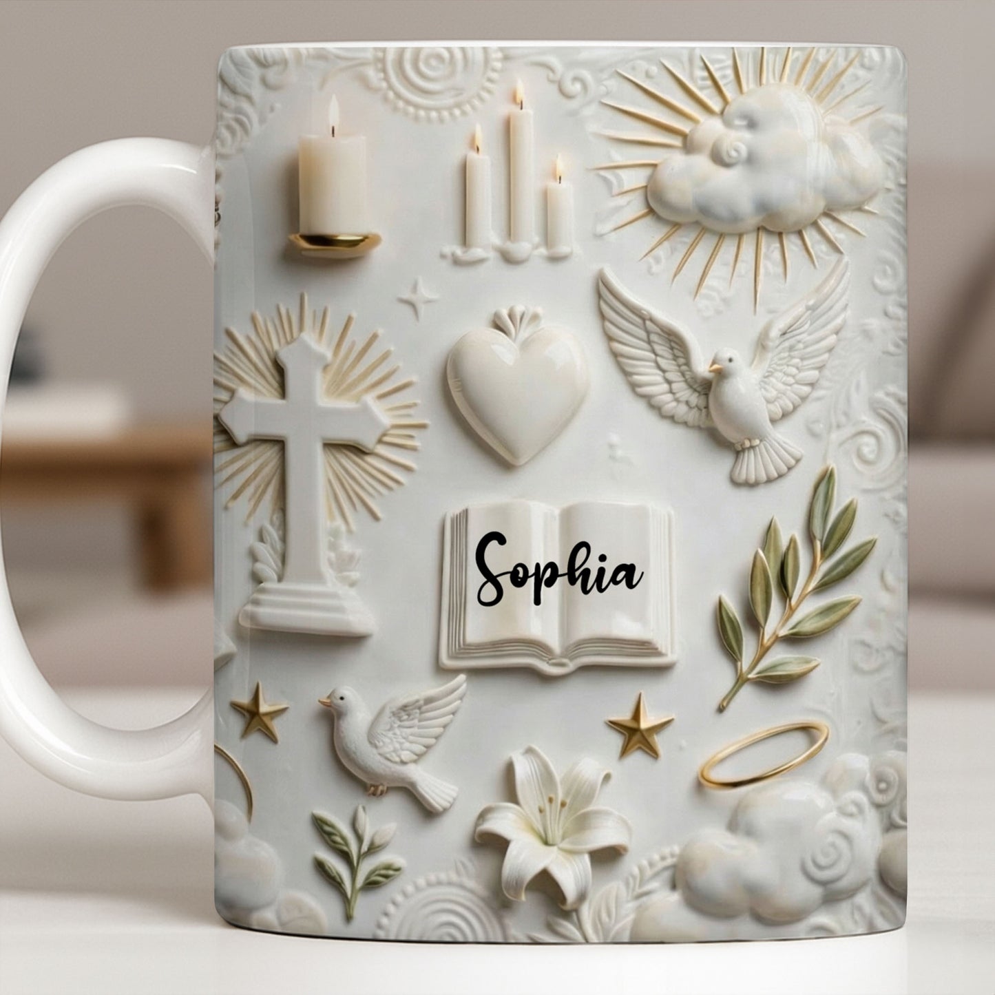 Celebrate Spirituality With Symbols Of Faith Including Cross And Dove