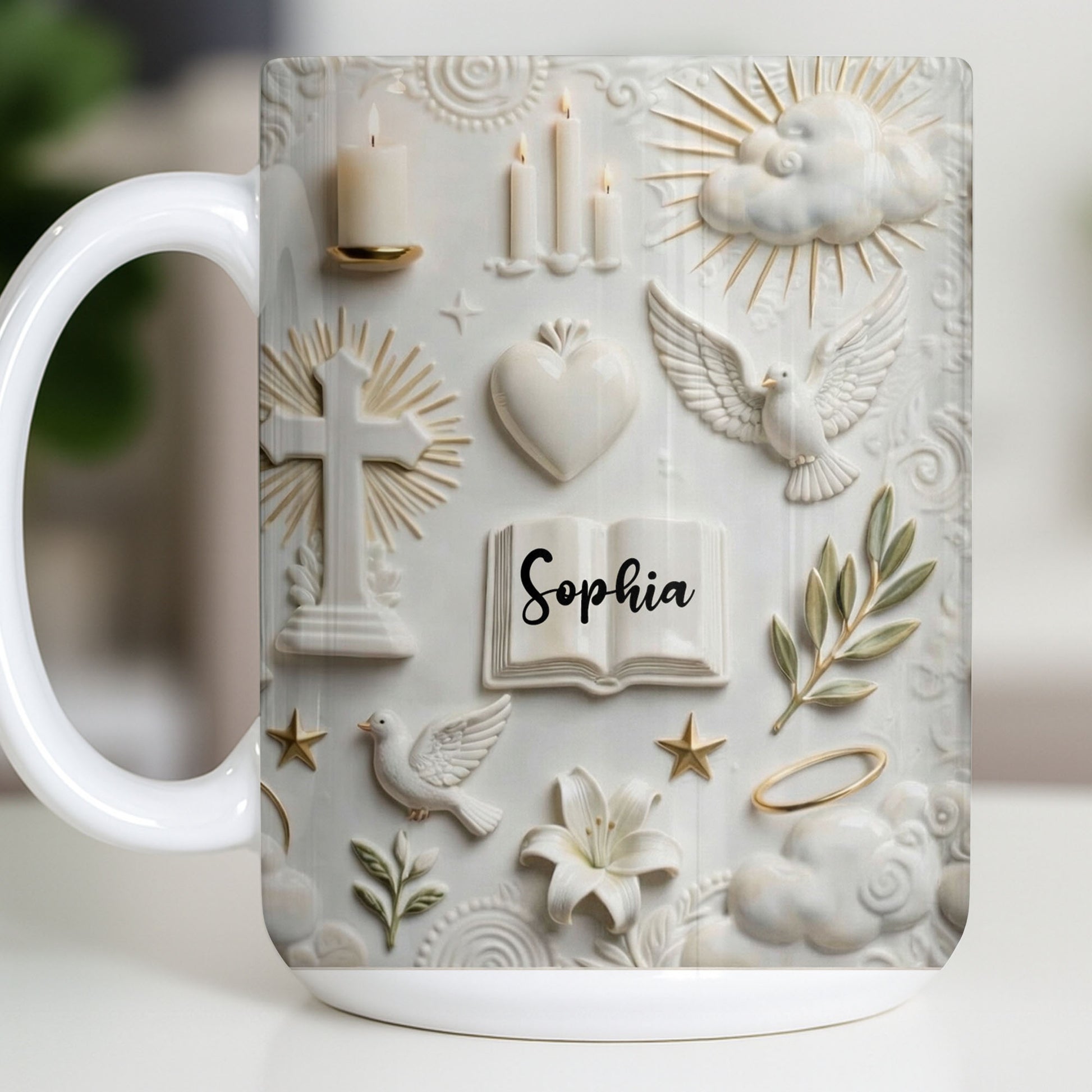 Celebrate Spirituality With Symbols Of Faith Including Cross And Dove