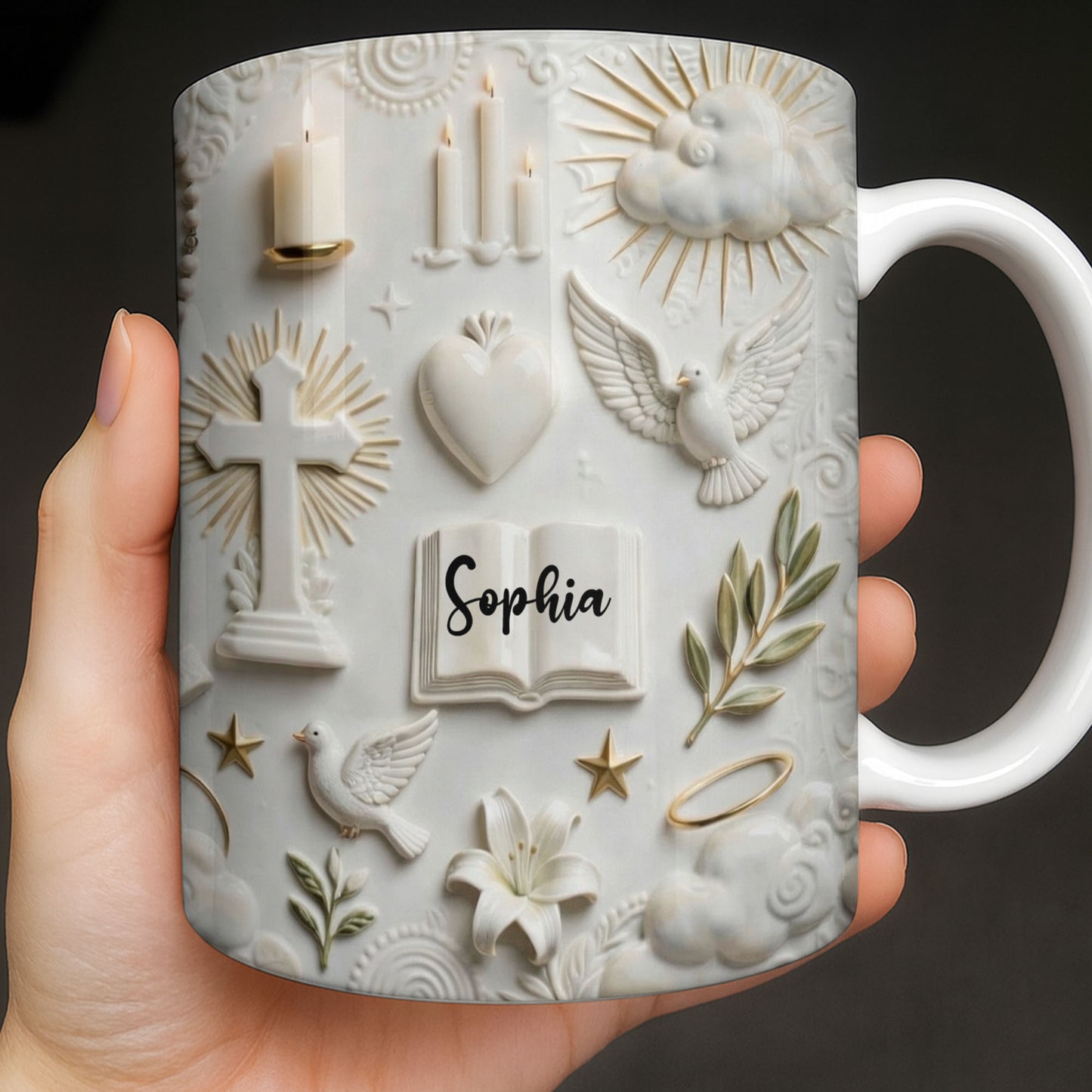 Celebrate Spirituality With Symbols Of Faith Including Cross And Dove