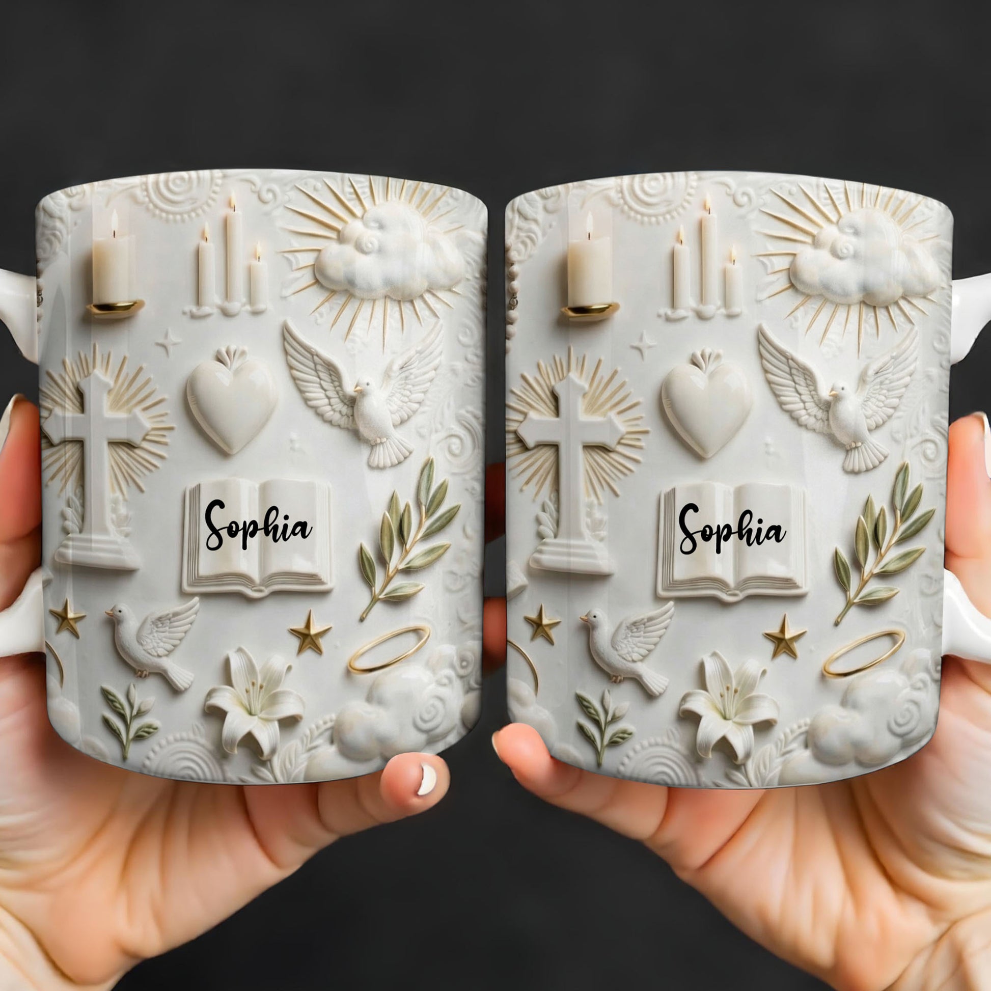 Celebrate Spirituality With Symbols Of Faith Including Cross And Dove