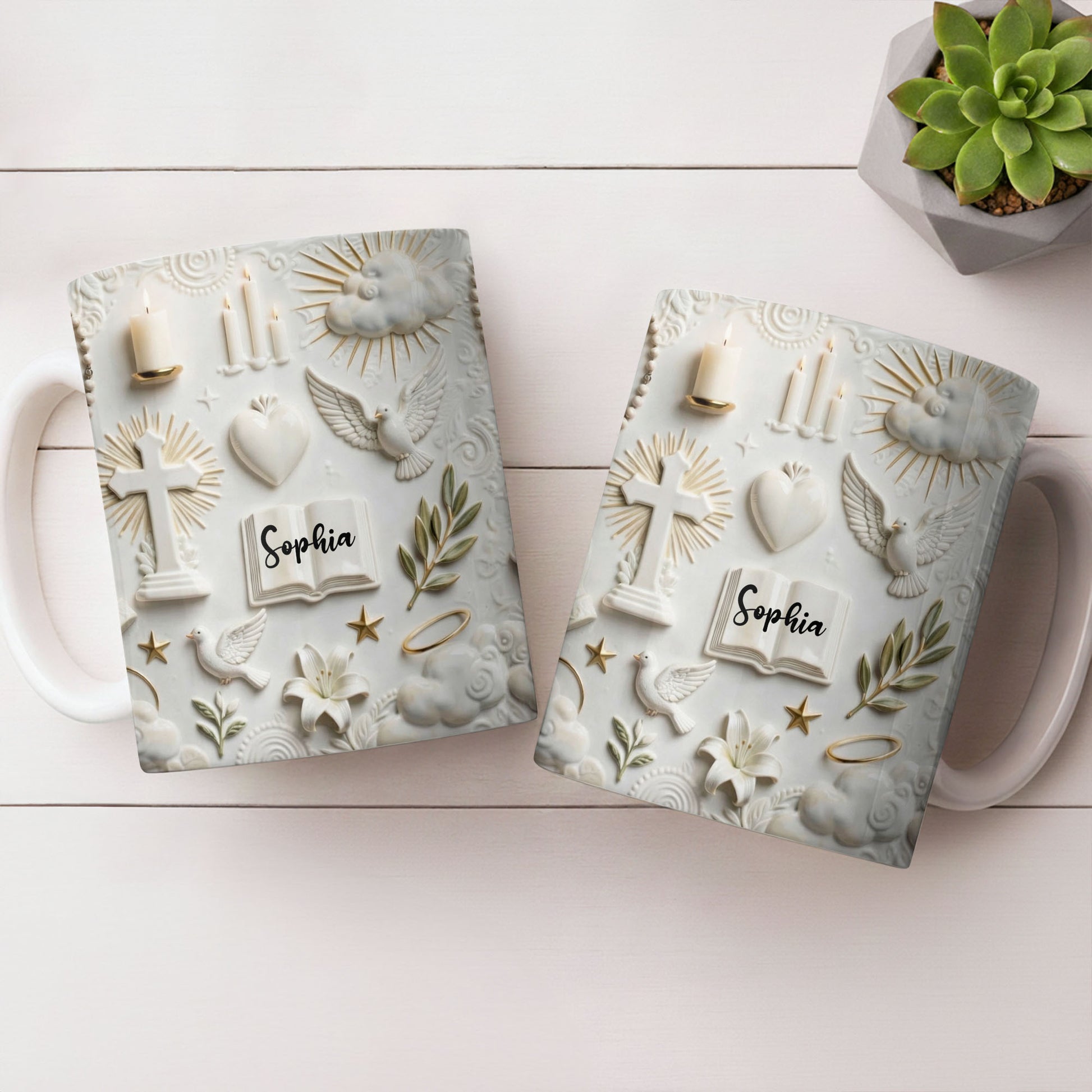 Celebrate Spirituality With Symbols Of Faith Including Cross And Dove