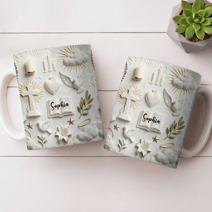 Celebrate Spirituality With Symbols Of Faith Including Cross And Dove